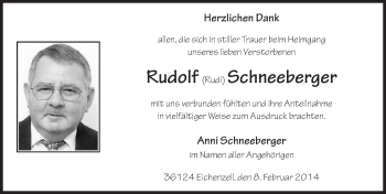 Traueranzeige von Rudolf Schneeberger 