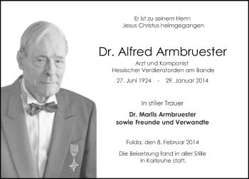 Traueranzeige von Alfred Armbruester 