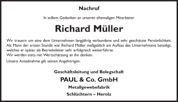 Traueranzeige von Richard Müller 
