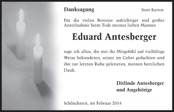Traueranzeige von Eduard Antesberger 