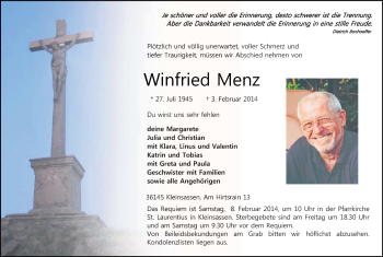 Traueranzeige von Winfried Menz 