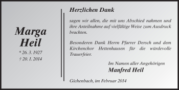Traueranzeige von Marga Heil 