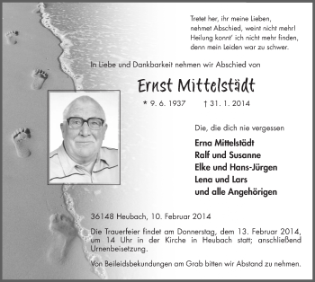 Traueranzeige von Ernst Mittelstädt 