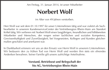 Traueranzeige von Norbert Wolf 