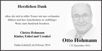 Traueranzeige von Otto Hohmann 
