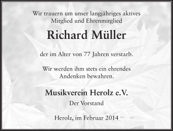Traueranzeige von Richard Müller 