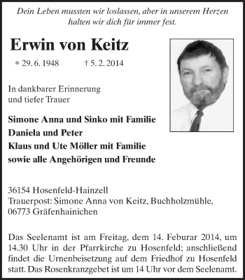 Traueranzeige von Erwin von Keitz 