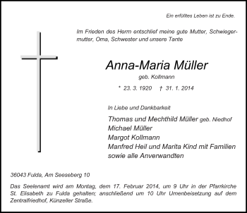 Traueranzeige von Anna-Maria Müller 