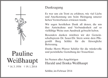 Traueranzeige von Pauline Weißhaupt 