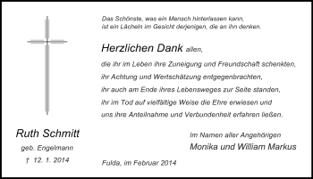 Traueranzeige von Ruth Schmitt 