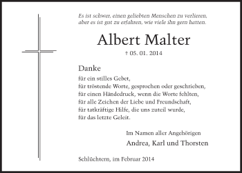 Traueranzeige von Albert Malter 