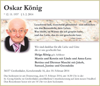 Traueranzeige von Oskar König 