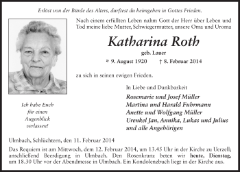 Traueranzeige von Katharina Roth 