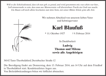 Traueranzeige von Karl Blaufuß 
