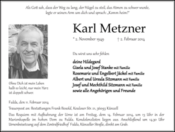 Traueranzeige von Karl Metzner 