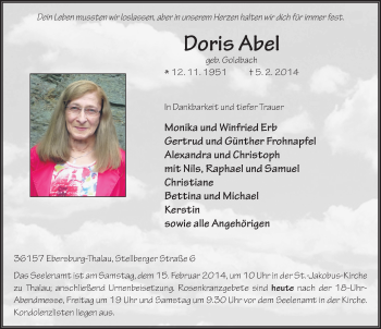 Traueranzeige von Doris Abel 