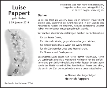 Traueranzeige von Luise Pappert 
