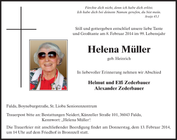 Traueranzeige von Helena Müller 