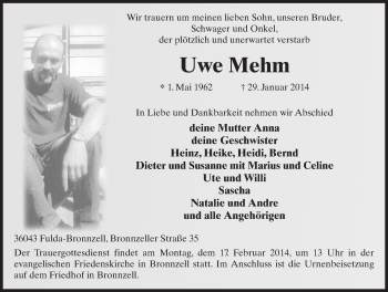 Traueranzeige von Uwe Mehm 