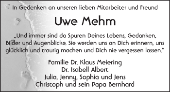 Traueranzeige von Uwe Mehm 