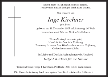 Traueranzeige von Inge Kirchner 