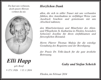 Traueranzeige von Elli Happ 