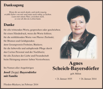 Traueranzeige von Agnes Scheich-Bayersdörfer 