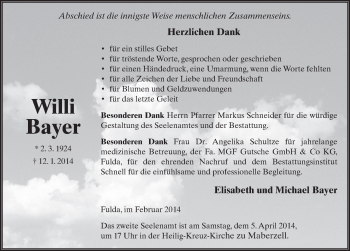 Traueranzeige von Willi Bayer 