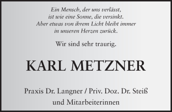 Traueranzeige von Karl Metzner 