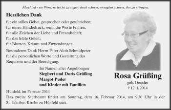 Traueranzeige von Rosa Grüßing 