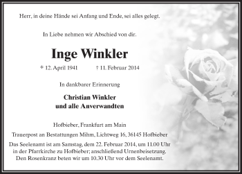 Traueranzeige von Inge Winkler 