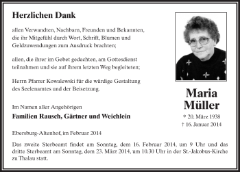 Traueranzeige von Maria Müller 