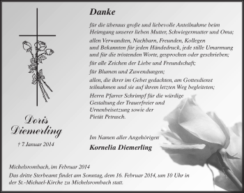 Traueranzeige von Doris Diemerling 
