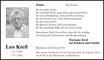 Traueranzeige von Leo Kreß 