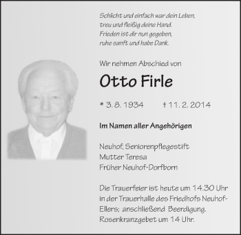 Traueranzeige von Otto Firle 