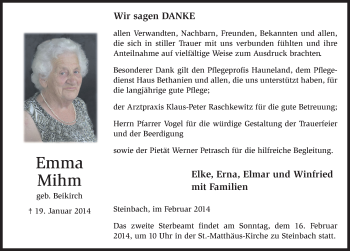 Traueranzeige von Emma Mihm 