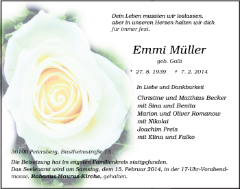 Traueranzeige von Emmi Müller 
