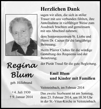 Traueranzeige von Regina Blum 