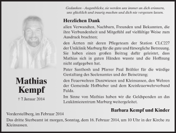 Traueranzeige von Mathias Kempf 