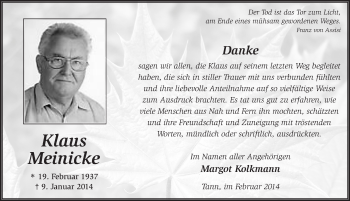 Traueranzeige von Klaus Meinicke 