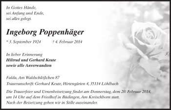 Traueranzeige von Ingeborg Poppenhäger 