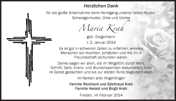 Traueranzeige von Maria Krah 
