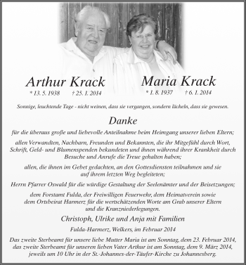 Traueranzeige von Maria Krack 