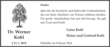 Traueranzeige von Werner Kohl 