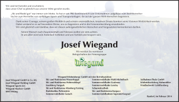 Traueranzeige von Josef Wiegand 