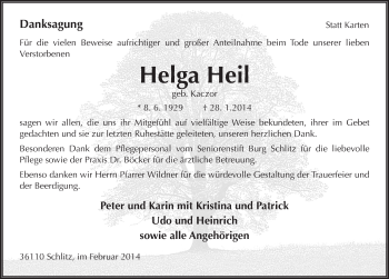 Traueranzeige von Helga Heil 