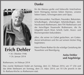 Traueranzeige von Erich Dehler 