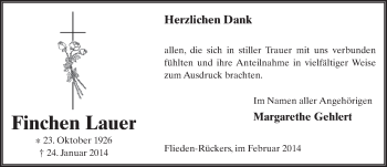 Traueranzeige von Josephina Lauer 