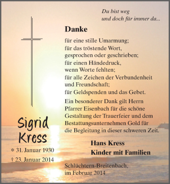 Traueranzeige von Sigrid Kress 