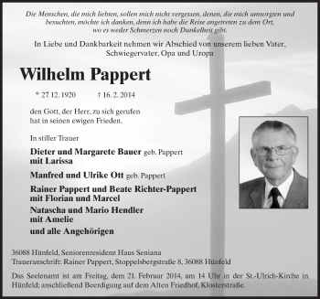 Traueranzeige von Wilhelm Pappert 
